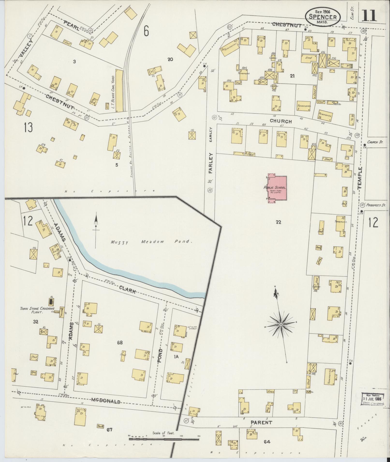 Sanborn Fire Insurance Map from Spencer, Worcester County, Massachusetts (1906), Sheet #0011 - Complete Map Set gallery image, historic Sanborn map, vintage wall art, Massachusetts Massachusetts