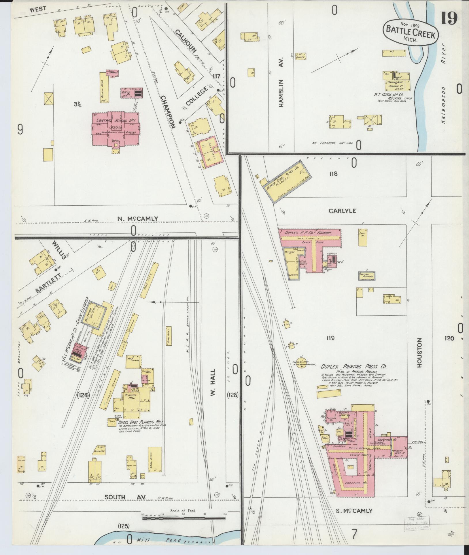 Sanborn Fire Insurance Map from Battle Creek, Calhoun County, Michigan (1899), Sheet #0019 - Complete Map Set gallery image, historic Sanborn map, vintage wall art, Michigan Michigan