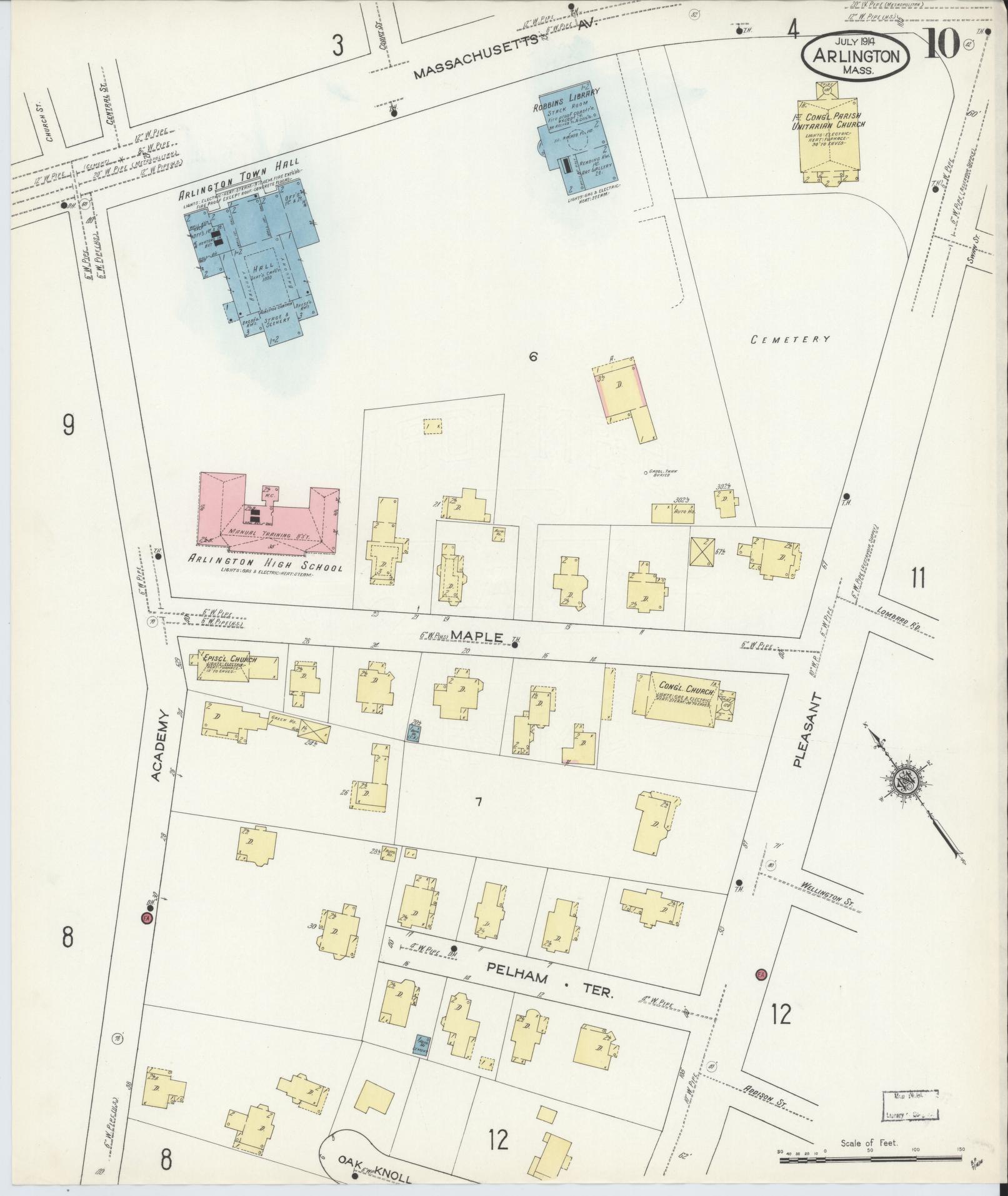 Sanborn Fire Insurance Map from Arlington, Middlesex County, Massachusetts (1914), Sheet #0010 - Historic Sanborn Fire Insurance Map Print, vintage old map wall art, antique decor, genealogy gift, Massachusetts Massachusetts map