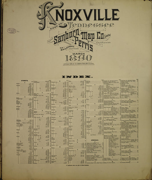 Sanborn Fire Insurance Map from Knoxville, Knox County, Tennessee (1890), Sheet #0001 - Historic Sanborn Fire Insurance Map Print, vintage old map wall art, antique decor, genealogy gift, Tennessee Tennessee map