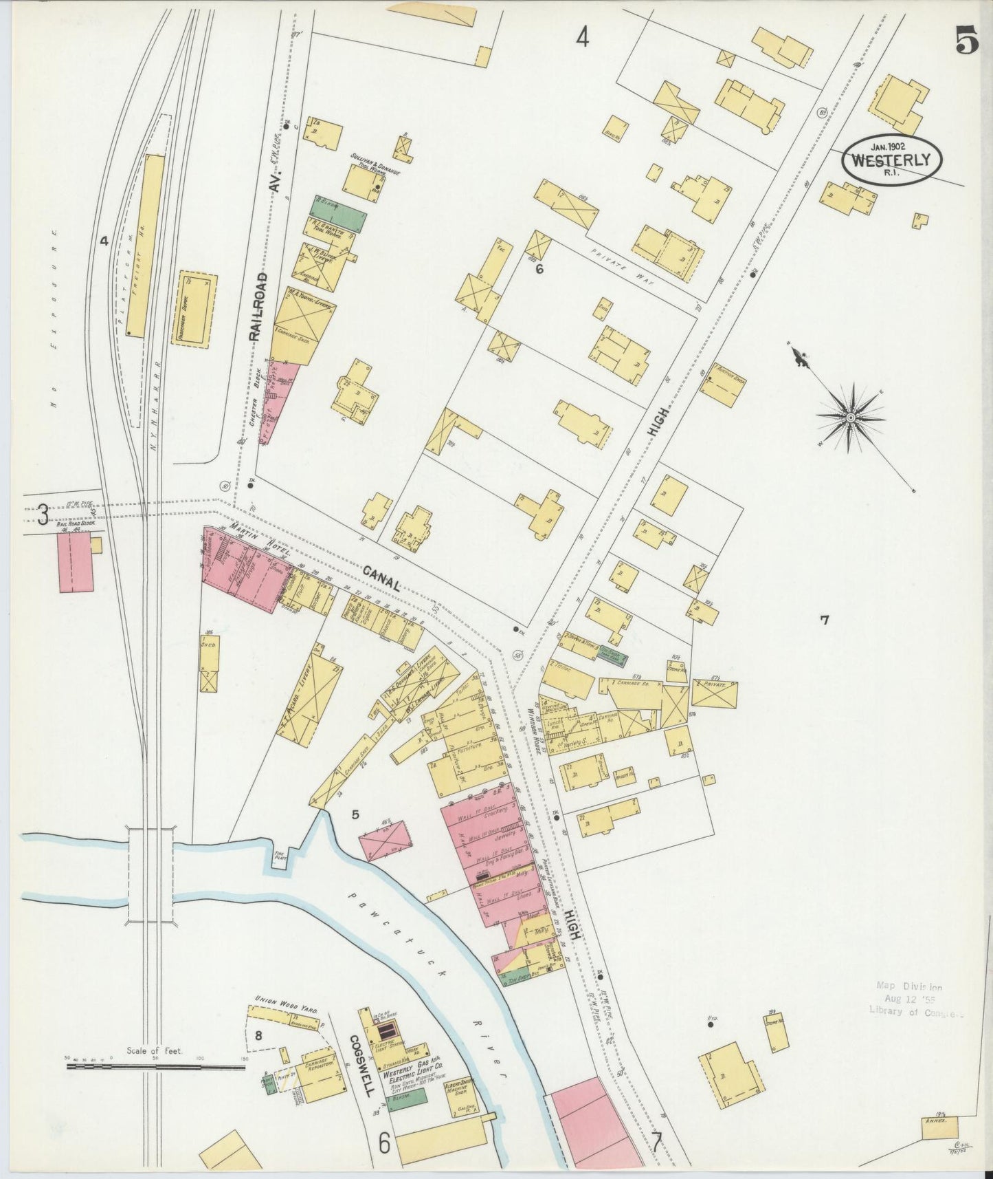 Sanborn Fire Insurance Map from Westerly, Washington County, Rhode Island (1902), Sheet #0005 - Historic Sanborn Fire Insurance Map Print, vintage old map wall art, antique decor, genealogy gift, Rhode Island Rhode Island map