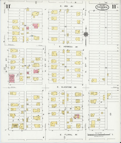 Sanborn Fire Insurance Map from Frederick, Tillman County, Oklahoma (1924), Sheet #0011 - Complete Map Set gallery image, historic Sanborn map, vintage wall art, Oklahoma Oklahoma