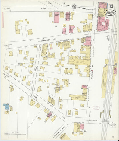Sanborn Fire Insurance Map from Greenwich, Fairfield County, Connecticut (1912), Sheet #0013 - Complete Map Set gallery image, historic Sanborn map, vintage wall art, Connecticut Connecticut