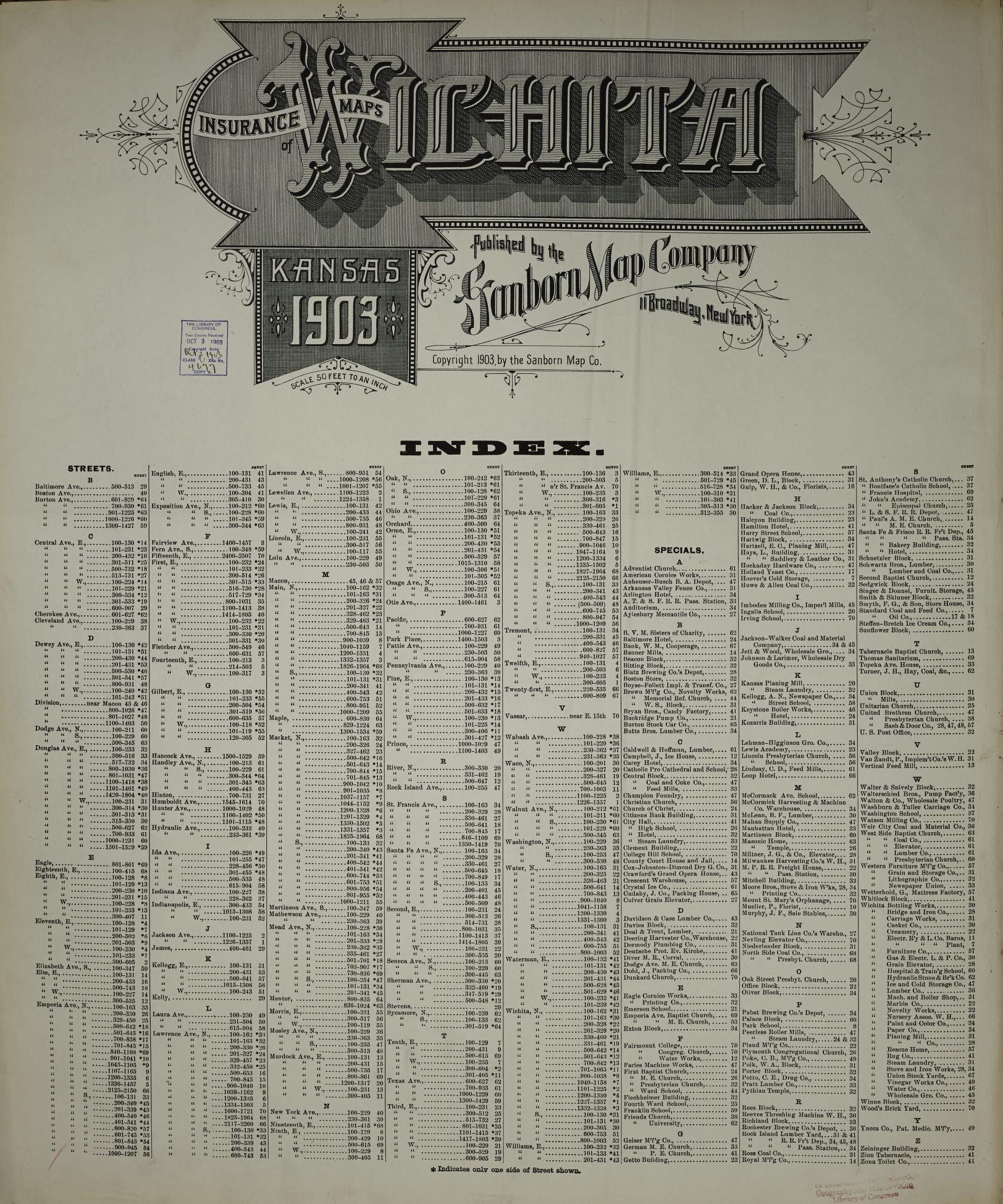 Sanborn Fire Insurance Map from Wichita, Sedgwick County, Kansas (1903), Sheet #0001 - Historic Sanborn Fire Insurance Map Print, vintage old map wall art, antique decor, genealogy gift, Kansas Kansas map