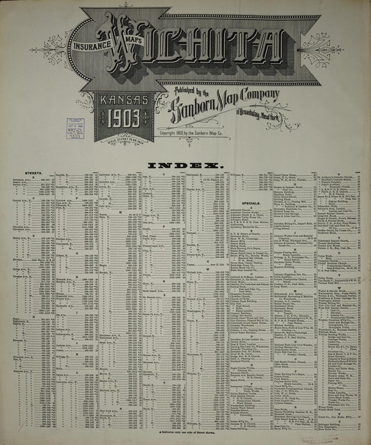 Sanborn Fire Insurance Map from Wichita, Sedgwick County, Kansas (1903), Sheet #0001 - Historic Sanborn Fire Insurance Map Print, vintage old map wall art, antique decor, genealogy gift, Kansas Kansas map