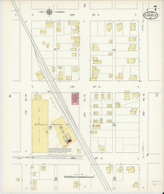 Sanborn Fire Insurance Map from Cordele, Crisp County, Georgia (1913), Sheet #0007 - Historic Sanborn Fire Insurance Map Print, vintage old map wall art, antique decor, genealogy gift, Georgia Georgia map