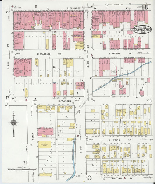 Sanborn Fire Insurance Map from Cripple Creek, Teller County, Colorado (1919), Sheet #0018 - Historic Sanborn Fire Insurance Map Print, vintage old map wall art, antique decor, genealogy gift, Colorado Colorado map