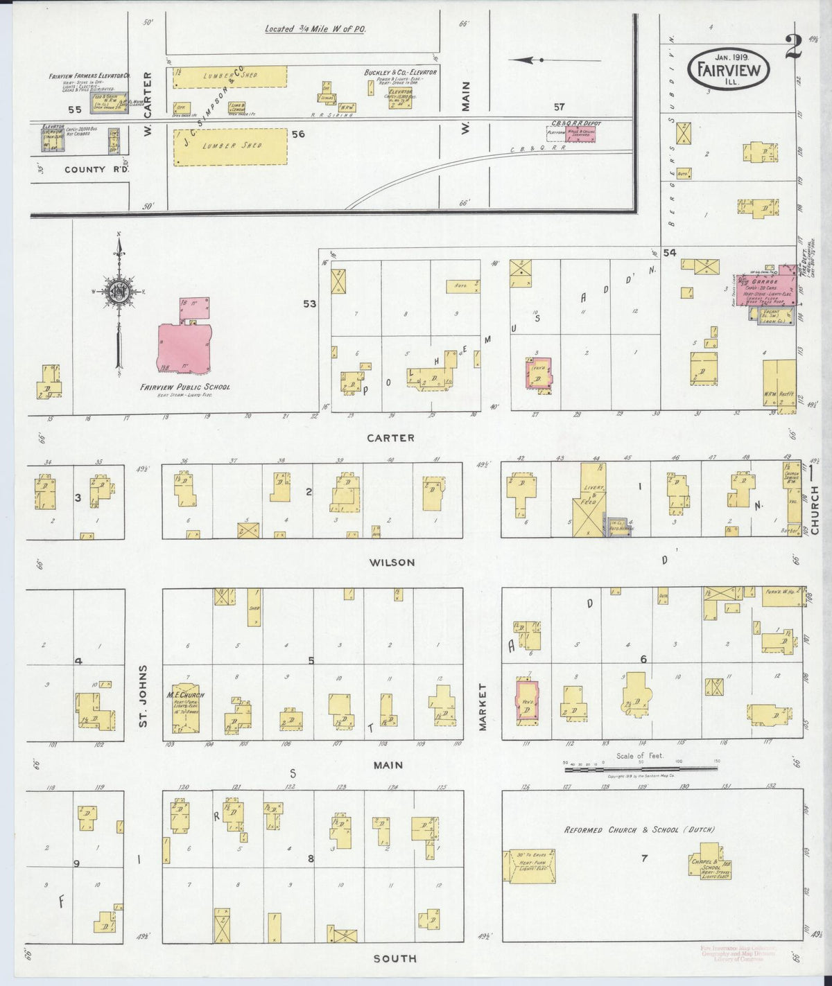 Sanborn Fire Insurance Map from Fairview, Fulton County, Illinois (1919), Sheet #0002 - Complete Map Set gallery image, historic Sanborn map, vintage wall art, Illinois Illinois