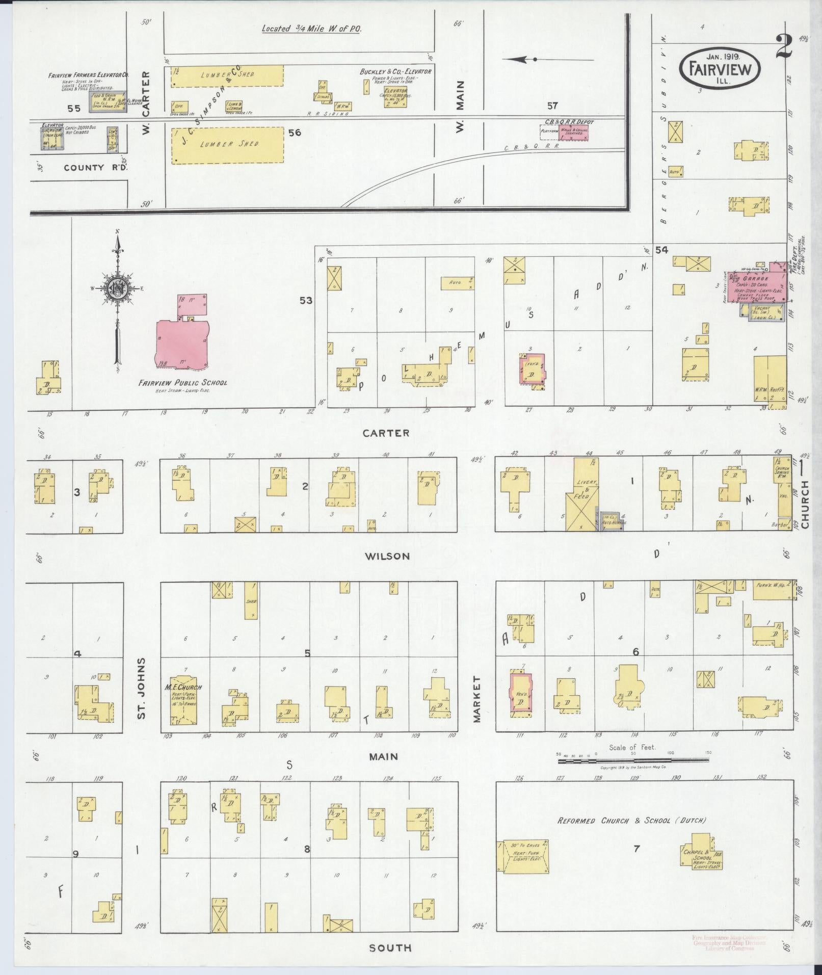 Sanborn Fire Insurance Map from Fairview, Fulton County, Illinois (1919), Sheet #0002 - Complete Map Set gallery image, historic Sanborn map, vintage wall art, Illinois Illinois