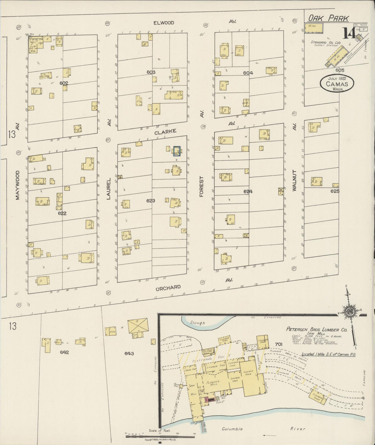 Sanborn Fire Insurance Map from Camas, Clark County, Washington (1922), Sheet #0014 - Historic Sanborn Fire Insurance Map Print, vintage old map wall art, antique decor, genealogy gift, Washington Washington map