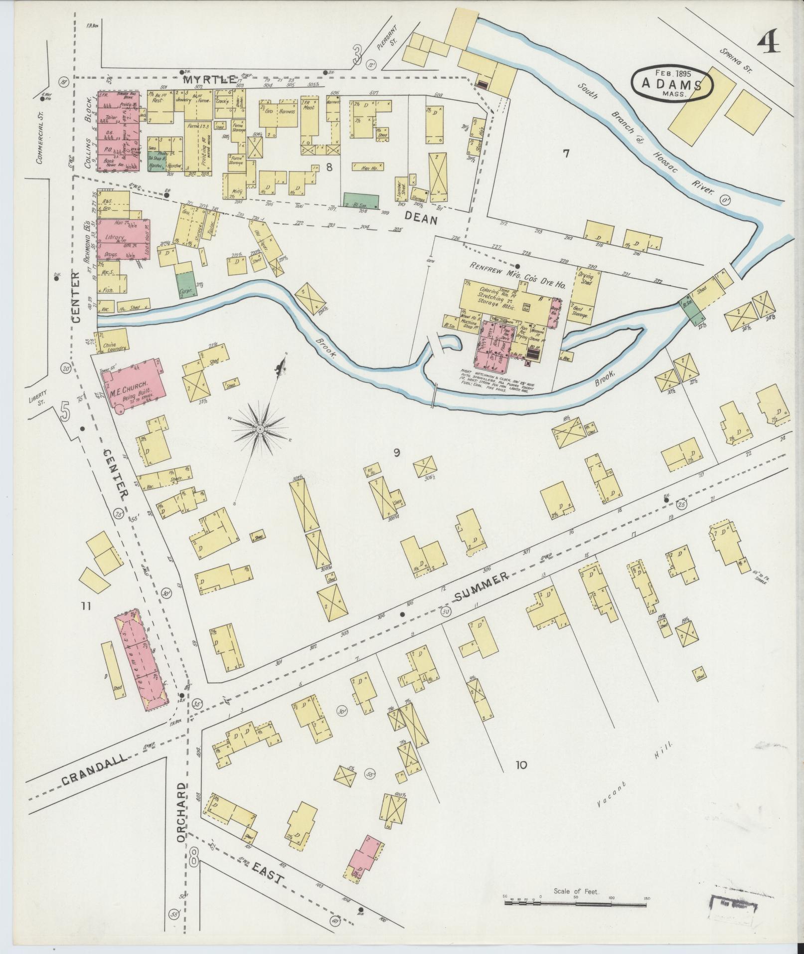Sanborn Fire Insurance Map from Adams, Berkshire County, Massachusetts (1895), Sheet #0004 - Historic Sanborn Fire Insurance Map Print, vintage old map wall art, antique decor, genealogy gift, Massachusetts Massachusetts map