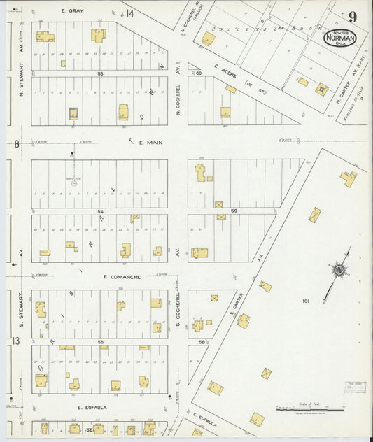 Sanborn Fire Insurance Map from Norman, Cleveland County, Oklahoma (1918), Sheet #0009 - Historic Sanborn Fire Insurance Map Print, vintage old map wall art, antique decor, genealogy gift, Oklahoma Oklahoma map