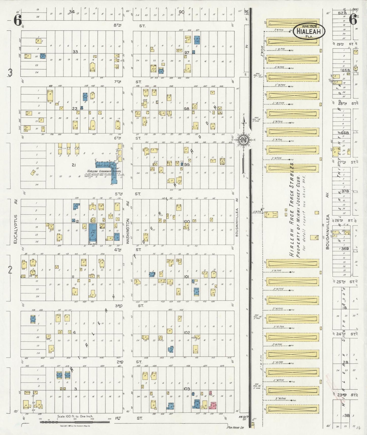 Sanborn Fire Insurance Map from Hialeah, Dade County, Florida (1926), Sheet #0006 - Complete Map Set gallery image, historic Sanborn map, vintage wall art, Florida Florida