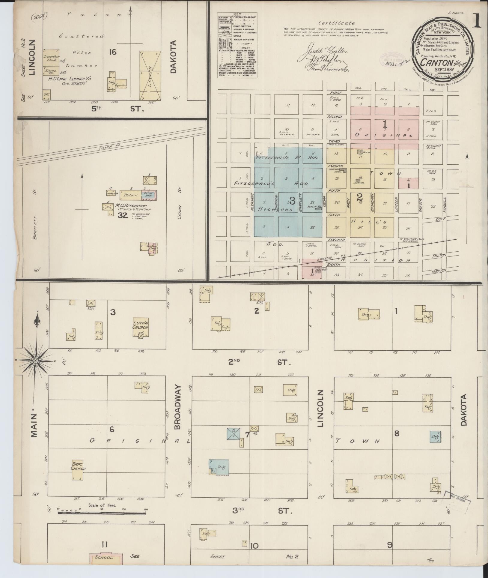 Sanborn Fire Insurance Map from Canton, Lincoln County, South Dakota (1887), Sheet #0001 - Historic Sanborn Fire Insurance Map Print, vintage old map wall art, antique decor, genealogy gift, South Dakota South Dakota map