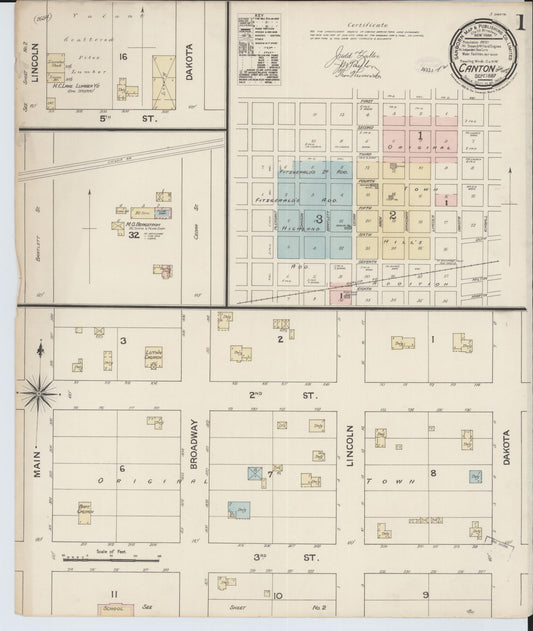Sanborn Fire Insurance Map from Canton, Lincoln County, South Dakota (1887), Sheet #0001 - Historic Sanborn Fire Insurance Map Print, vintage old map wall art, antique decor, genealogy gift, South Dakota South Dakota map