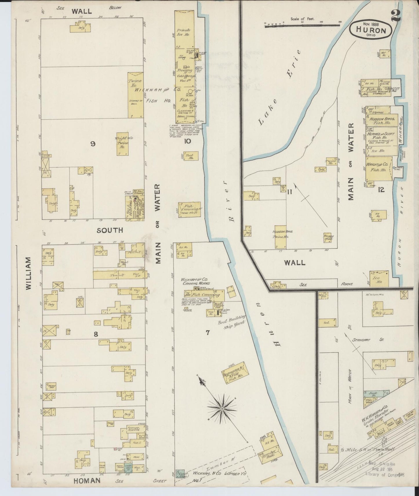 Sanborn Fire Insurance Map from Huron, Erie County, Ohio (1888), Sheet #0002 - Historic Sanborn Fire Insurance Map Print, vintage old map wall art, antique decor, genealogy gift, Ohio Ohio map