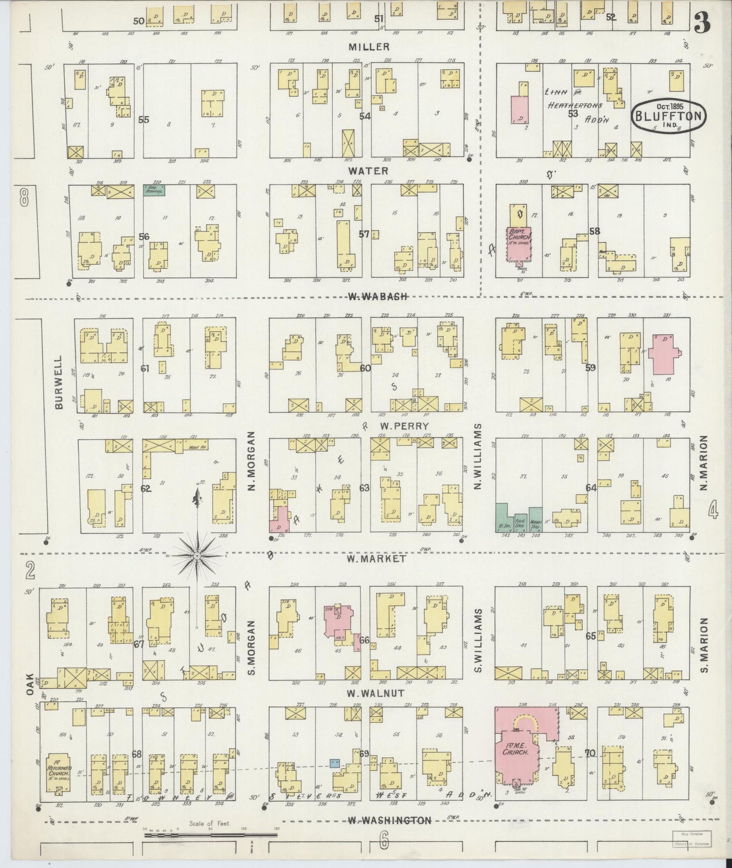 Sanborn Fire Insurance Map from Bluffton, Wells County, Indiana (1895), Sheet #0003 - Complete Map Set gallery image, historic Sanborn map, vintage wall art, Indiana Indiana