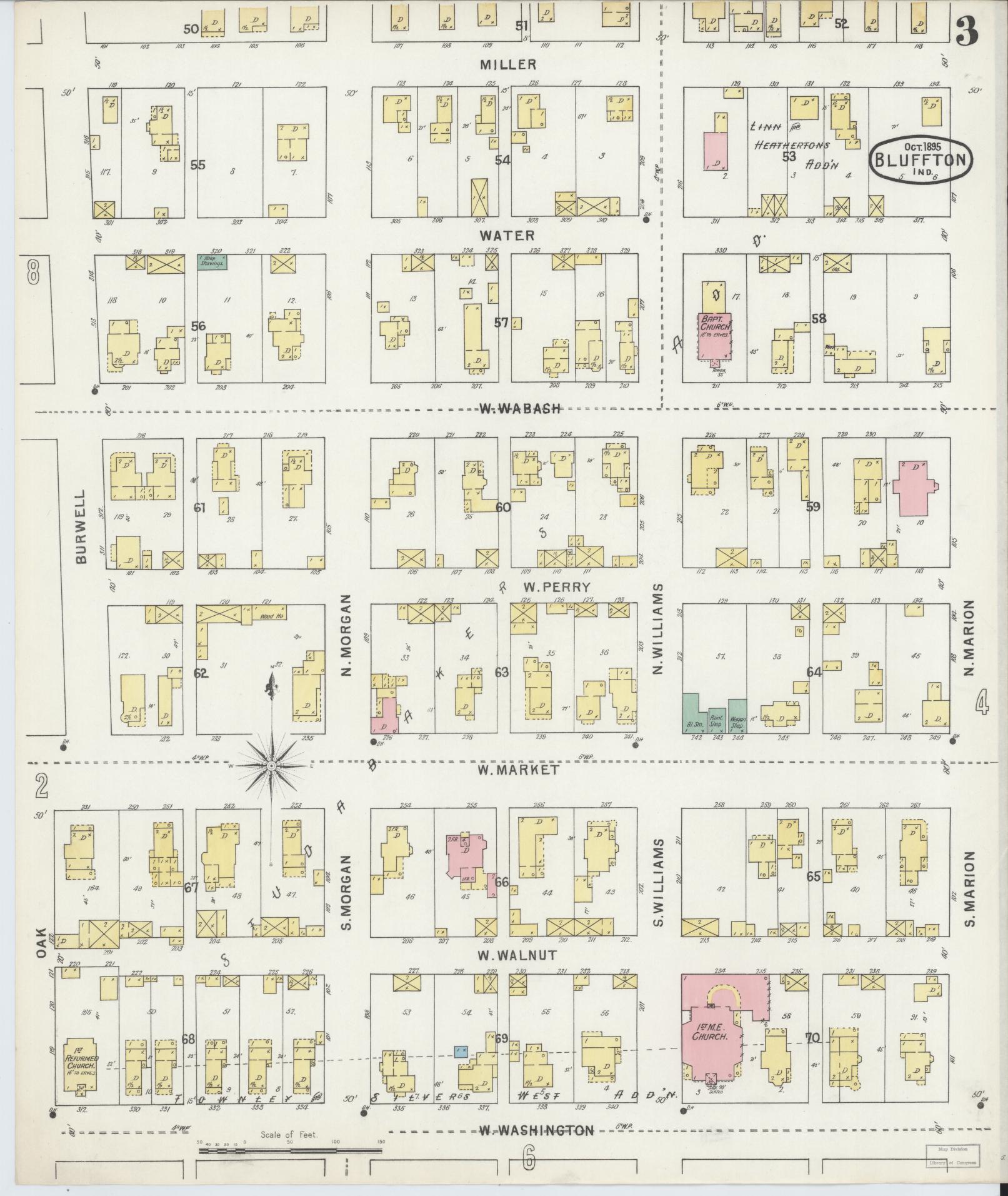 Sanborn Fire Insurance Map from Bluffton, Wells County, Indiana (1895), Sheet #0003 - Complete Map Set gallery image, historic Sanborn map, vintage wall art, Indiana Indiana