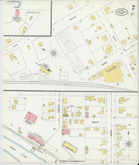 Sanborn Fire Insurance Map from Pulaski, Giles County, Tennessee (1899), Sheet #0007 - Historic Sanborn Fire Insurance Map Print, vintage old map wall art, antique decor, genealogy gift, Tennessee Tennessee map
