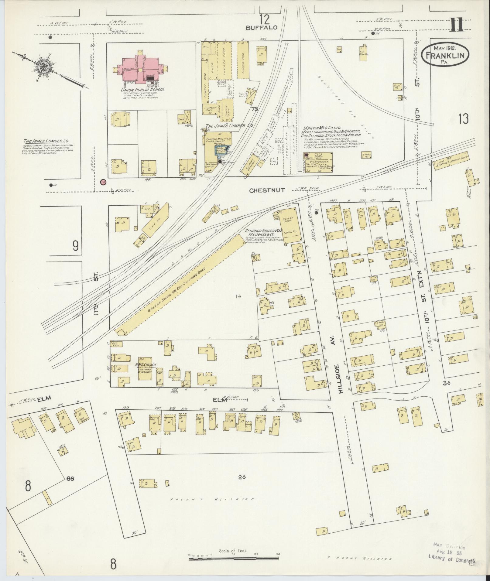 Sanborn Fire Insurance Map from Franklin, Venango County, Pennsylvania (1912), Sheet #0011 - Historic Sanborn Fire Insurance Map Print, vintage old map wall art, antique decor, genealogy gift, Pennsylvania Pennsylvania map