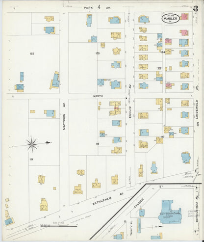 Sanborn Fire Insurance Map from Ambler, Montgomery County, Pennsylvania (1909), Sheet #0003 - Complete Map Set gallery image, historic Sanborn map, vintage wall art, Pennsylvania Pennsylvania
