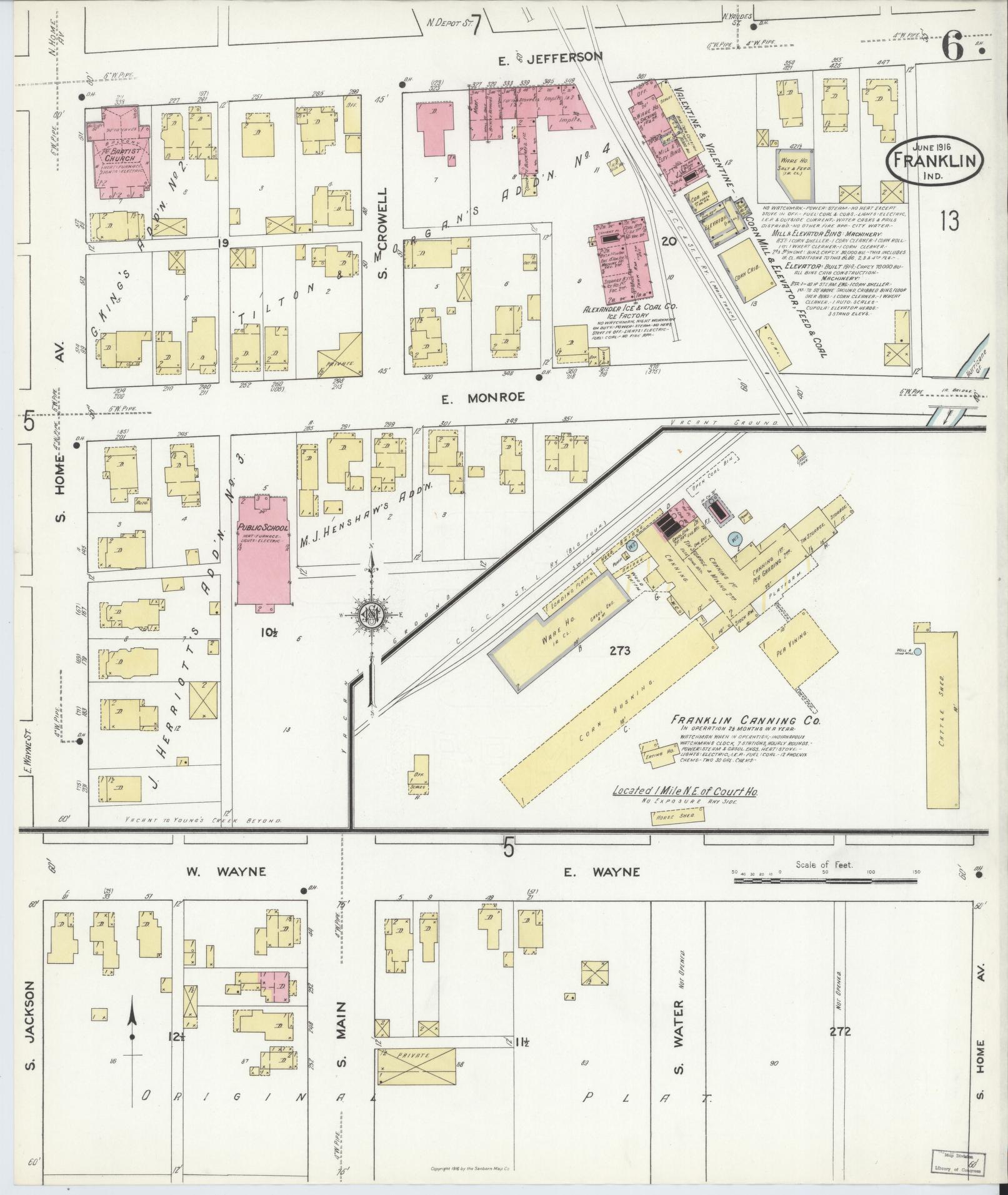 Sanborn Fire Insurance Map from Franklin, Johnson County, Indiana (1916), Sheet #0006 - Complete Map Set gallery image, historic Sanborn map, vintage wall art, Indiana Indiana