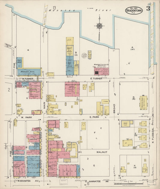 Sanborn Fire Insurance Map from Bradentown, Manatee County, Florida (1922), Sheet #0003 - Historic Sanborn Fire Insurance Map Print, vintage old map wall art, antique decor, genealogy gift, Florida Florida map