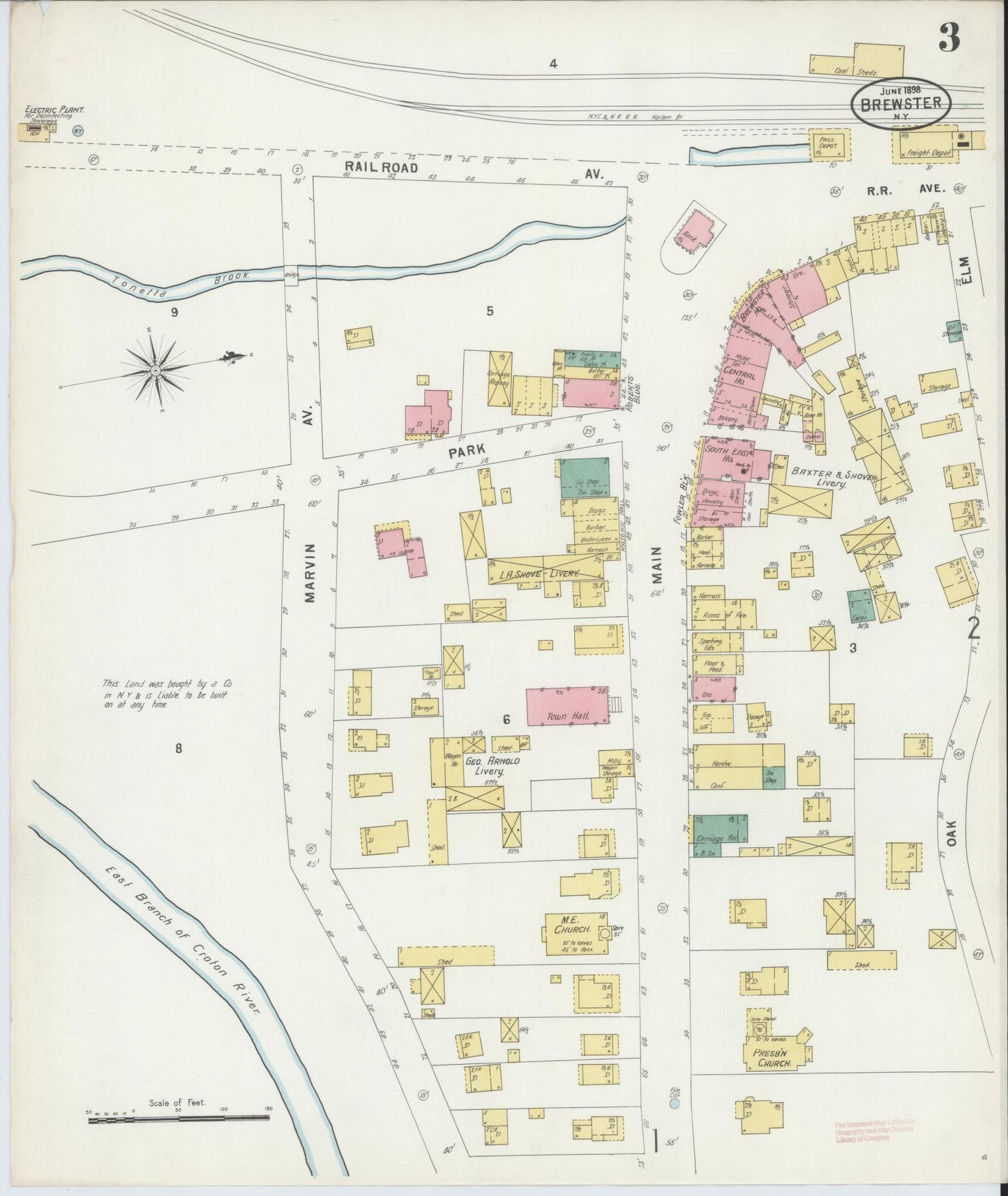 Sanborn Fire Insurance Map from Brewster, Putnam County, New York (1898), Sheet #0003 - Complete Map Set gallery image, historic Sanborn map, vintage wall art, New York New York
