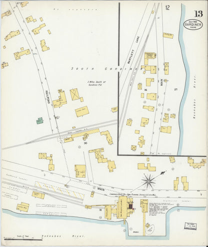 Sanborn Fire Insurance Map from Gardiner, Kennebec County, Maine (1903), Sheet #0013 - Complete Map Set gallery image, historic Sanborn map, vintage wall art, Maine Maine