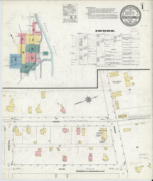 Sanborn Fire Insurance Map from Schuylerville, Saratoga County, New York (1912), Sheet #0001 - Complete Map Set gallery image, historic Sanborn map, vintage wall art, New York New York