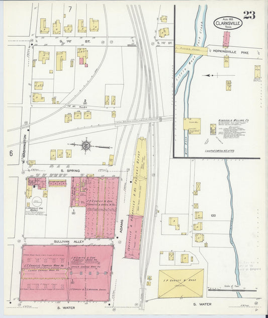 Sanborn Fire Insurance Map from Clarksville, Montgomery County, Tennessee (1913), Sheet #0023 - Historic Sanborn Fire Insurance Map Print, vintage old map wall art, antique decor, genealogy gift, Tennessee Tennessee map