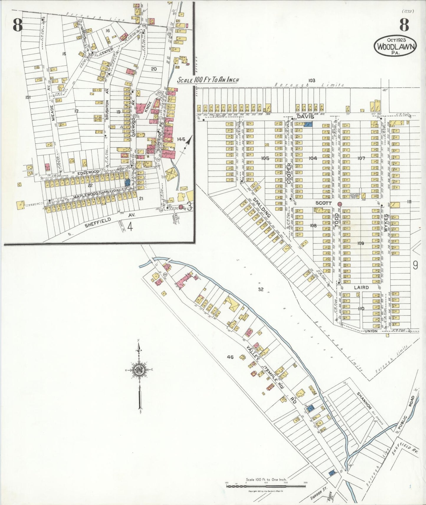 Sanborn Fire Insurance Map from Woodlawn, Beaver County, Pennsylvania (1923), Sheet #0008 - Complete Map Set gallery image, historic Sanborn map, vintage wall art, Pennsylvania Pennsylvania