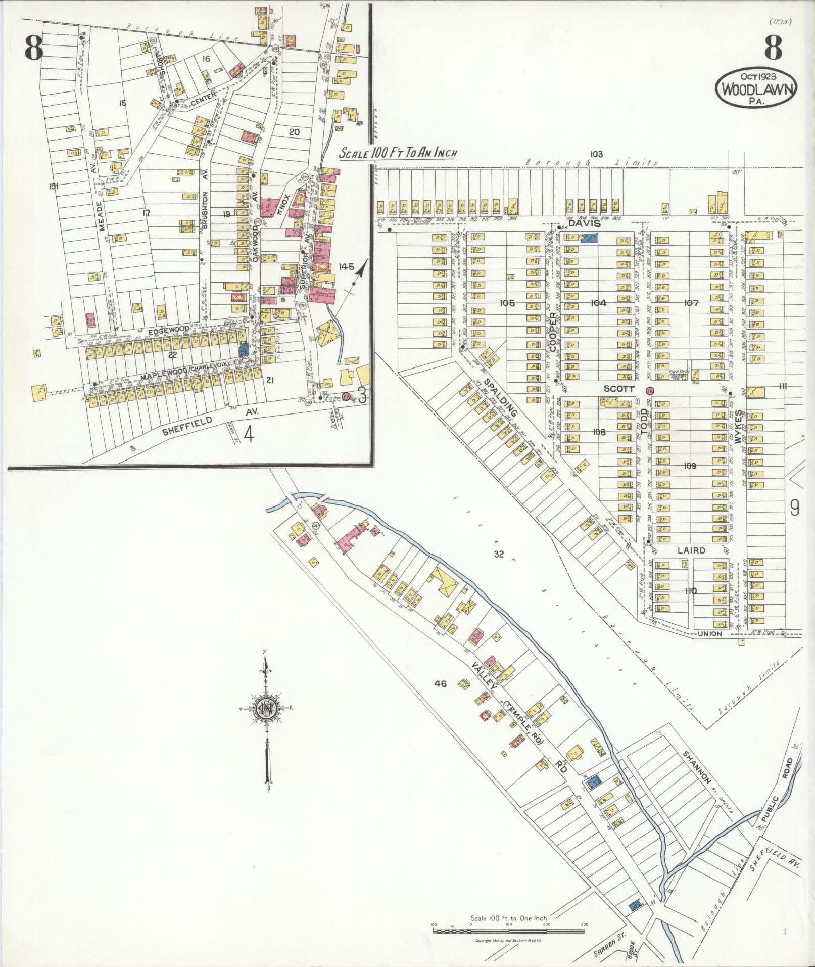 Sanborn Fire Insurance Map from Woodlawn, Beaver County, Pennsylvania (1923), Sheet #0008 - Complete Map Set gallery image, historic Sanborn map, vintage wall art, Pennsylvania Pennsylvania