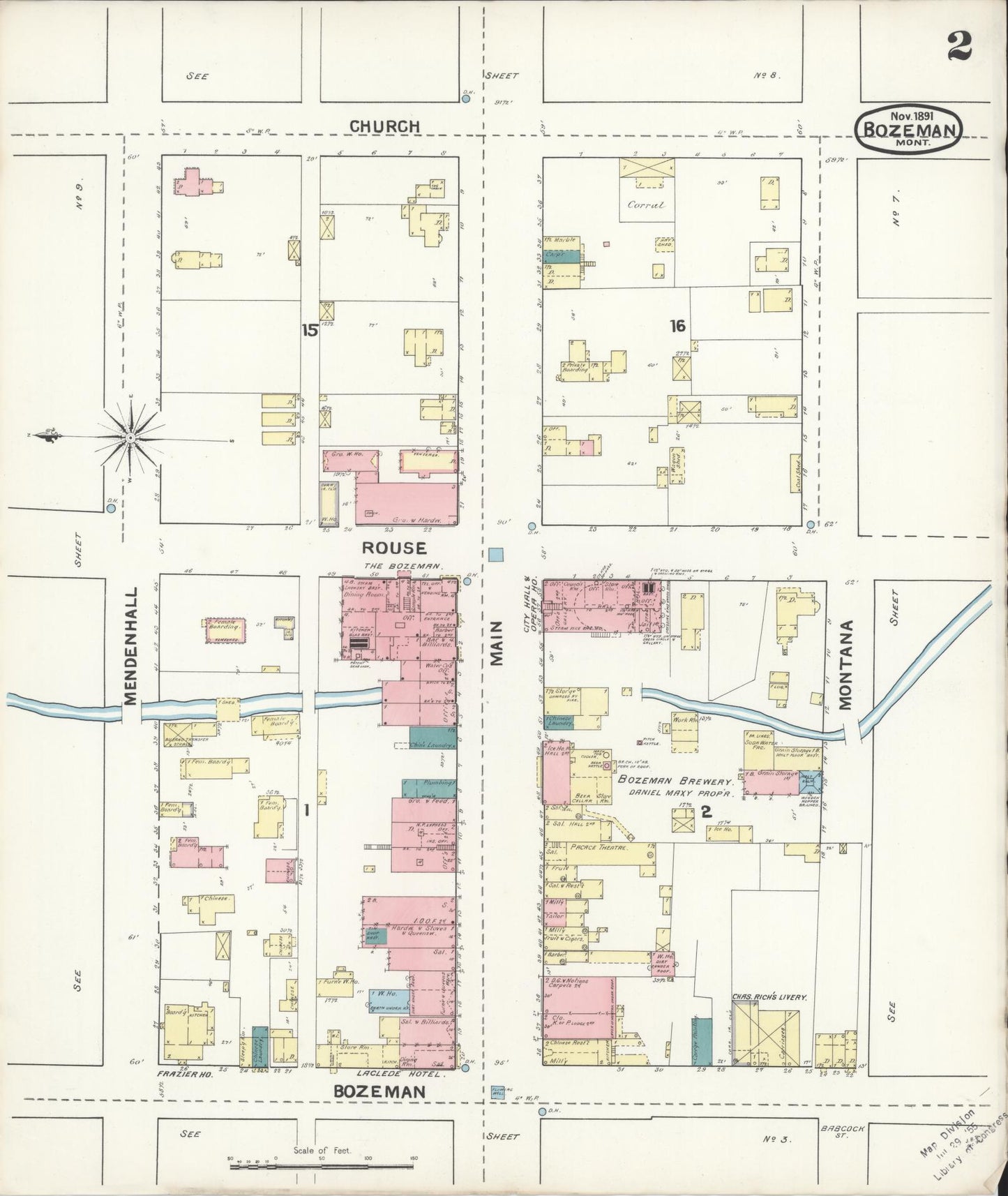 Sanborn Fire Insurance Map from Bozeman, Gallatin County, Montana (1891), Sheet #0002 - Historic Sanborn Fire Insurance Map Print, vintage old map wall art, antique decor, genealogy gift, Montana Montana map