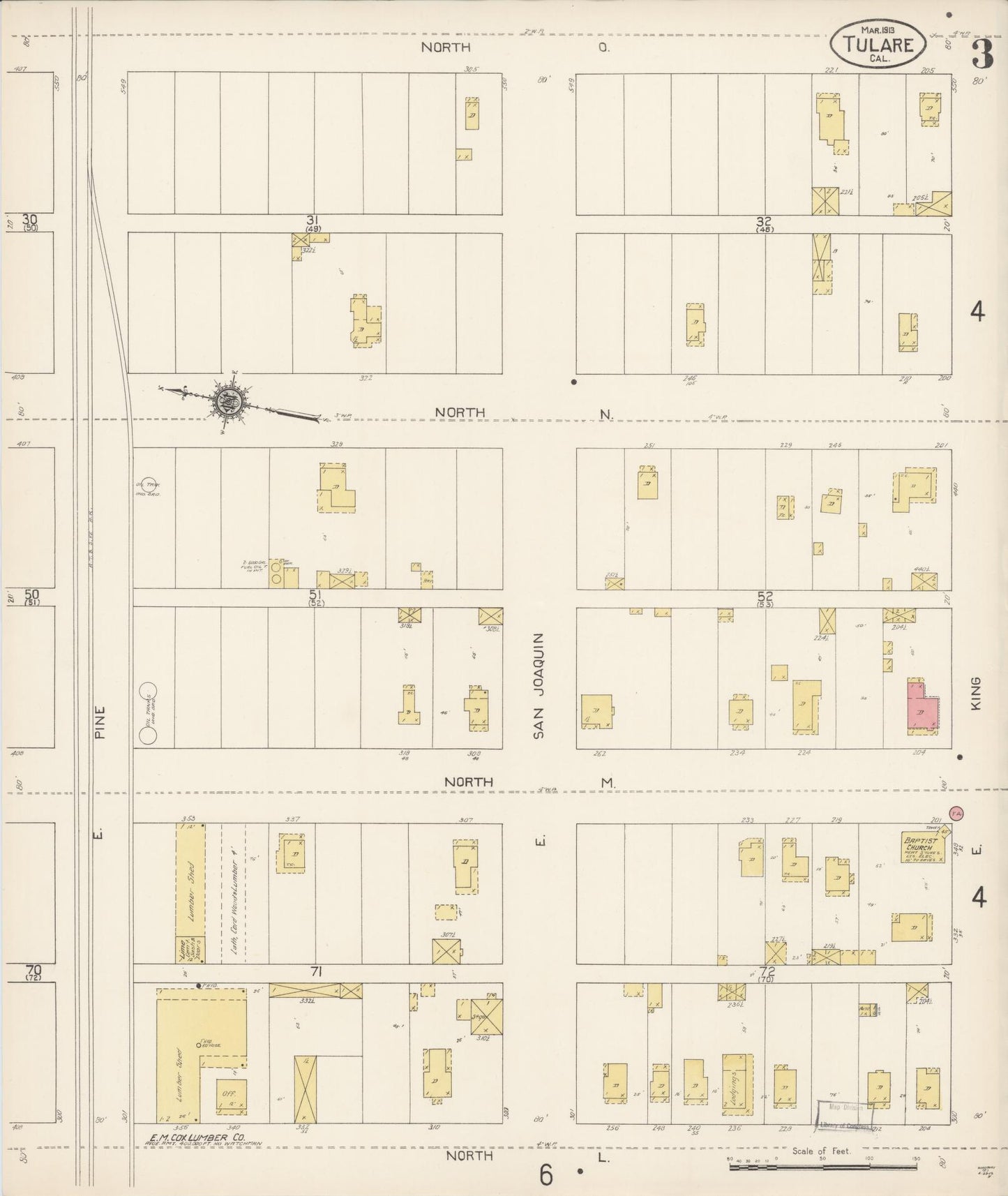 Sanborn Fire Insurance Map from Tulare, Tulare County, California (1913), Sheet #0003 - Complete Map Set gallery image, historic Sanborn map, vintage wall art, California California