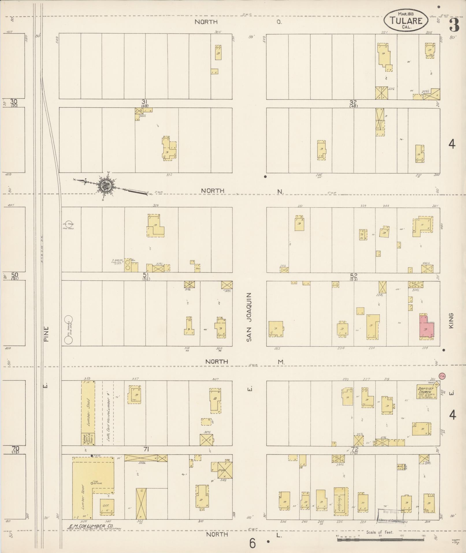 Sanborn Fire Insurance Map from Tulare, Tulare County, California (1913), Sheet #0003 - Complete Map Set gallery image, historic Sanborn map, vintage wall art, California California