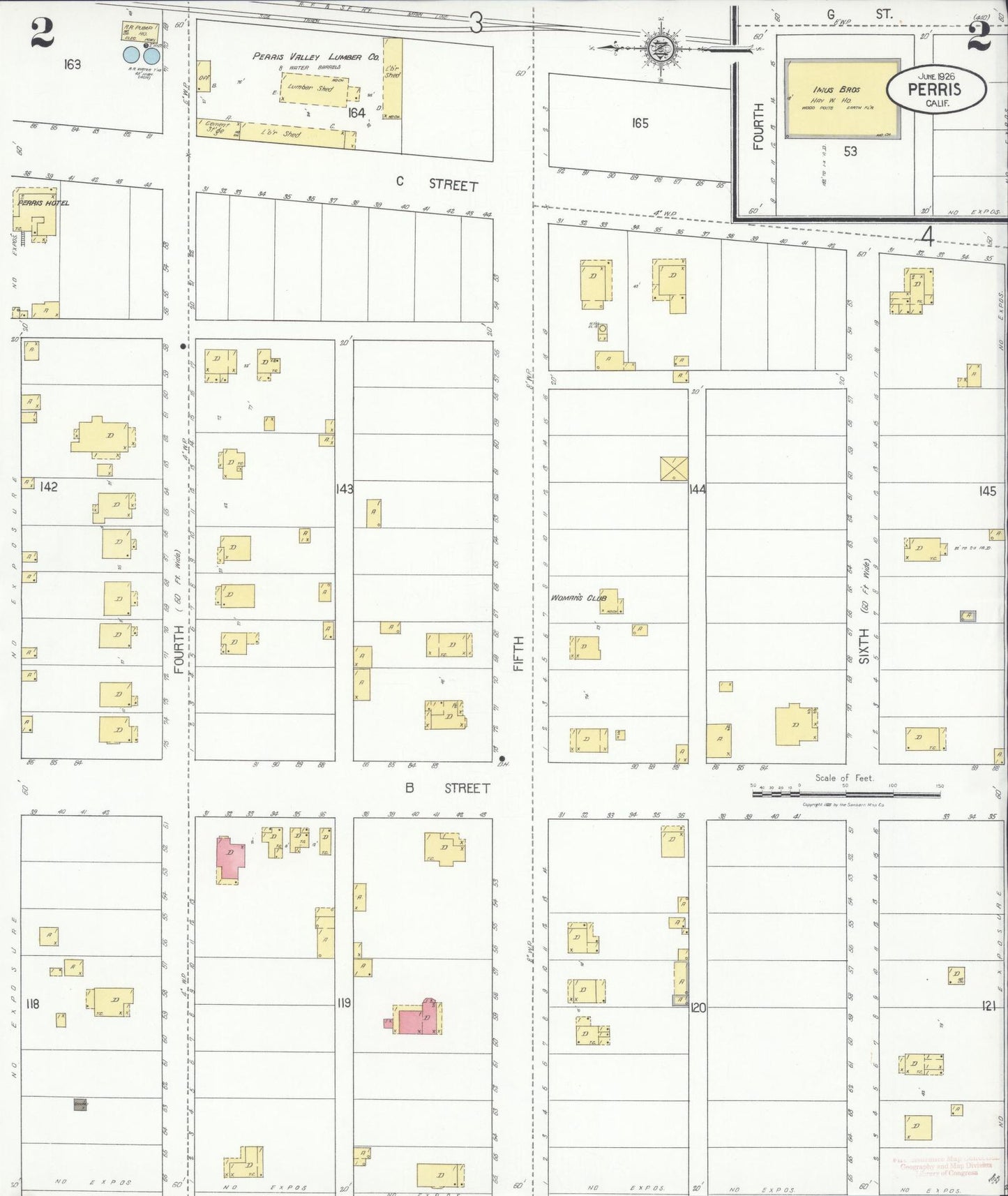 Sanborn Fire Insurance Map from Perris, Riverside County, California (1926), Sheet #0002 - Complete Map Set gallery image, historic Sanborn map, vintage wall art, California California