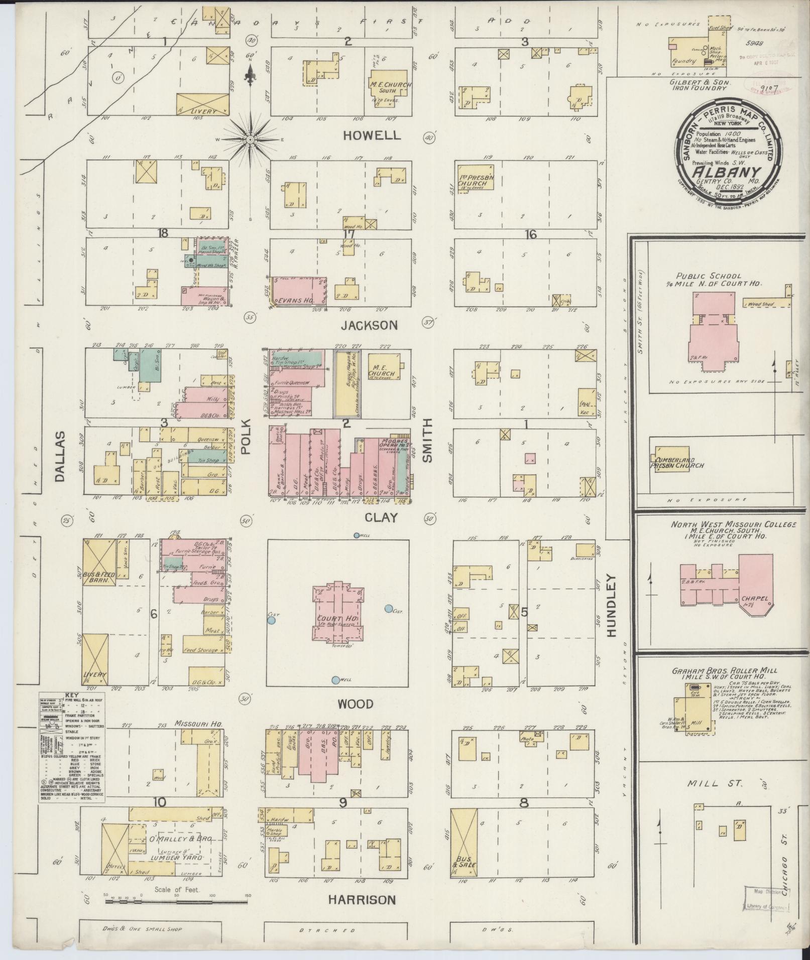 Sanborn Fire Insurance Map from Albany, Gentry County, Missouri (1892), Sheet #0001 - Historic Sanborn Fire Insurance Map Print, vintage old map wall art, antique decor, genealogy gift, Missouri Missouri map