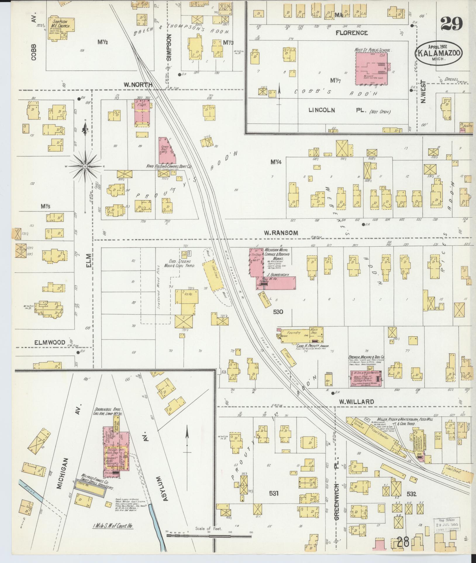 Sanborn Fire Insurance Map from Kalamazoo, Kalamazoo County, Michigan (1902), Sheet #0029 - Historic Sanborn Fire Insurance Map Print, vintage old map wall art, antique decor, genealogy gift, Michigan Michigan map
