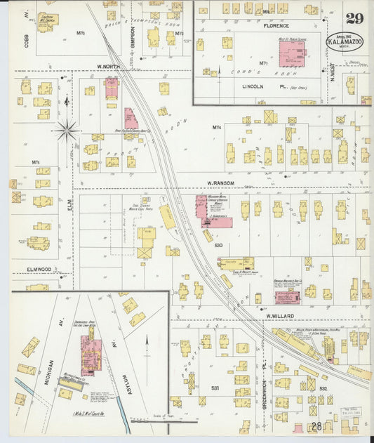 Sanborn Fire Insurance Map from Kalamazoo, Kalamazoo County, Michigan (1902), Sheet #0029 - Historic Sanborn Fire Insurance Map Print, vintage old map wall art, antique decor, genealogy gift, Michigan Michigan map
