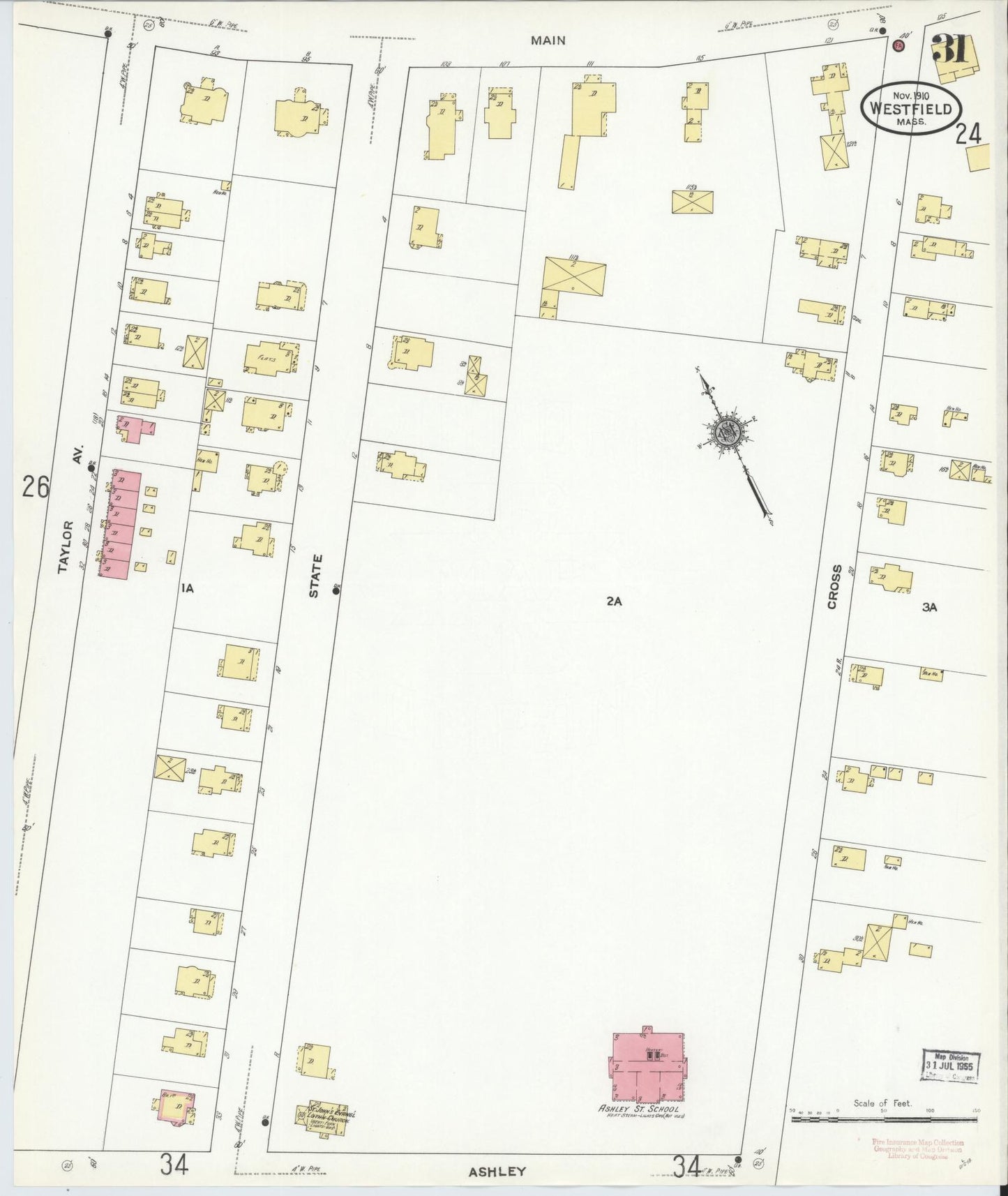 Sanborn Fire Insurance Map from Westfield, Hampden County, Massachusetts (1910), Sheet #0031 - Complete Map Set gallery image, historic Sanborn map, vintage wall art, Massachusetts Massachusetts