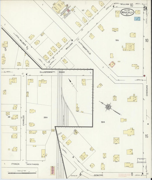 Sanborn Fire Insurance Map from Waverly, Tioga County, New York (1914), Sheet #0009 - Historic Sanborn Fire Insurance Map Print, vintage old map wall art, antique decor, genealogy gift, New York New York map