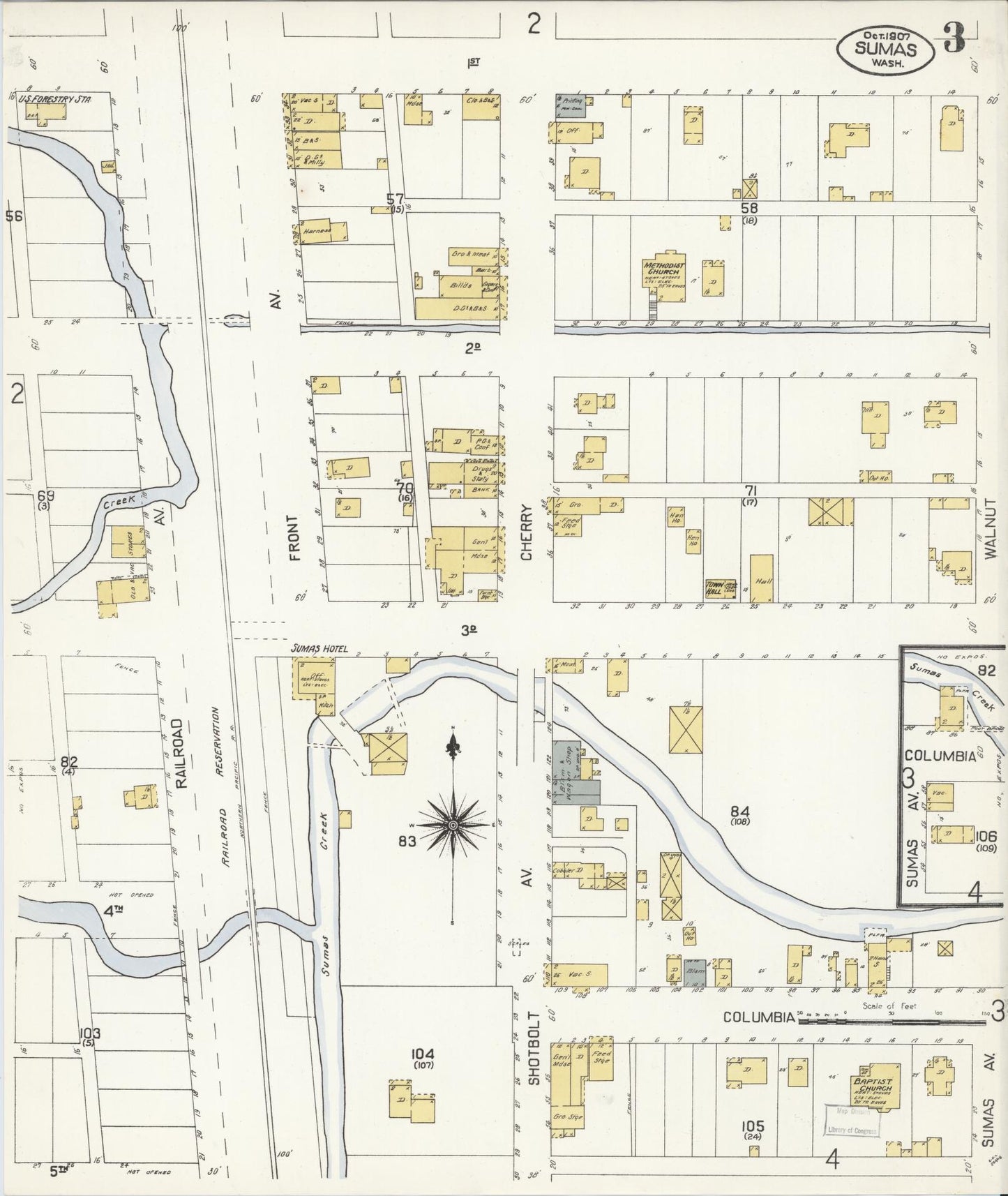 Sanborn Fire Insurance Map from Sumas, Whatcom County, Washington (1907), Sheet #0003 - Historic Sanborn Fire Insurance Map Print, vintage old map wall art, antique decor, genealogy gift, Washington Washington map