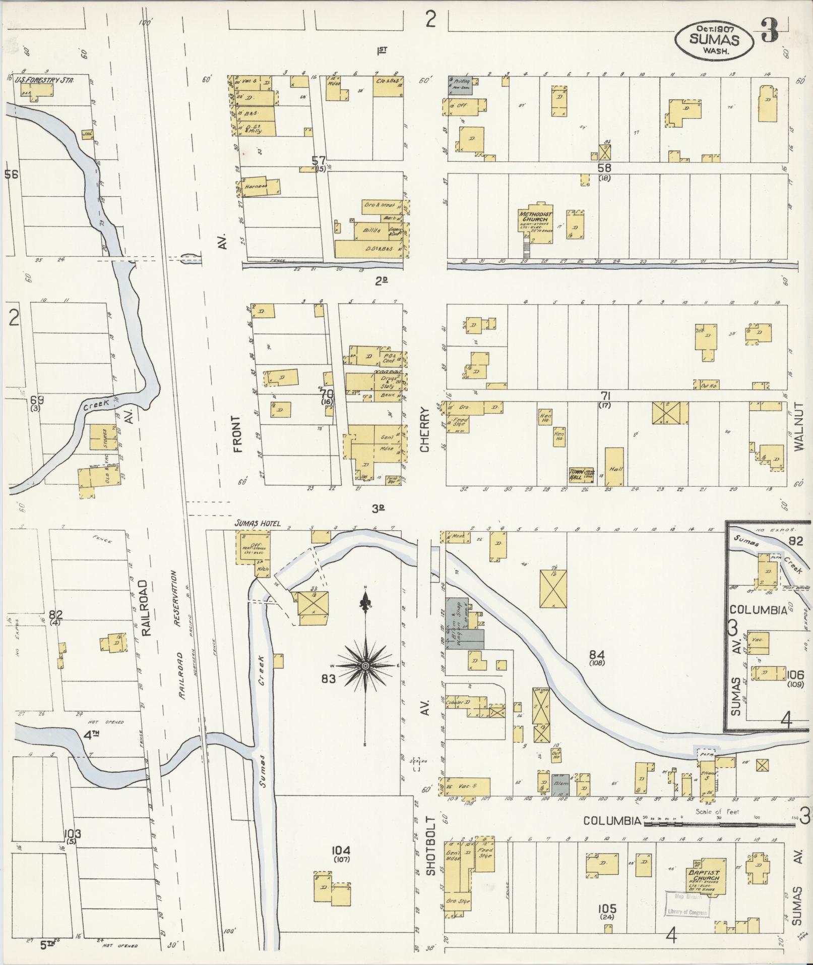 Sanborn Fire Insurance Map from Sumas, Whatcom County, Washington (1907), Sheet #0003 - Historic Sanborn Fire Insurance Map Print, vintage old map wall art, antique decor, genealogy gift, Washington Washington map