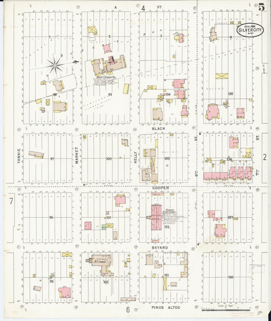 Sanborn Fire Insurance Map from Silver City, Grant County, New Mexico (1898), Sheet #0005 - Historic Sanborn Fire Insurance Map Print, vintage old map wall art, antique decor, genealogy gift, New Mexico New Mexico map