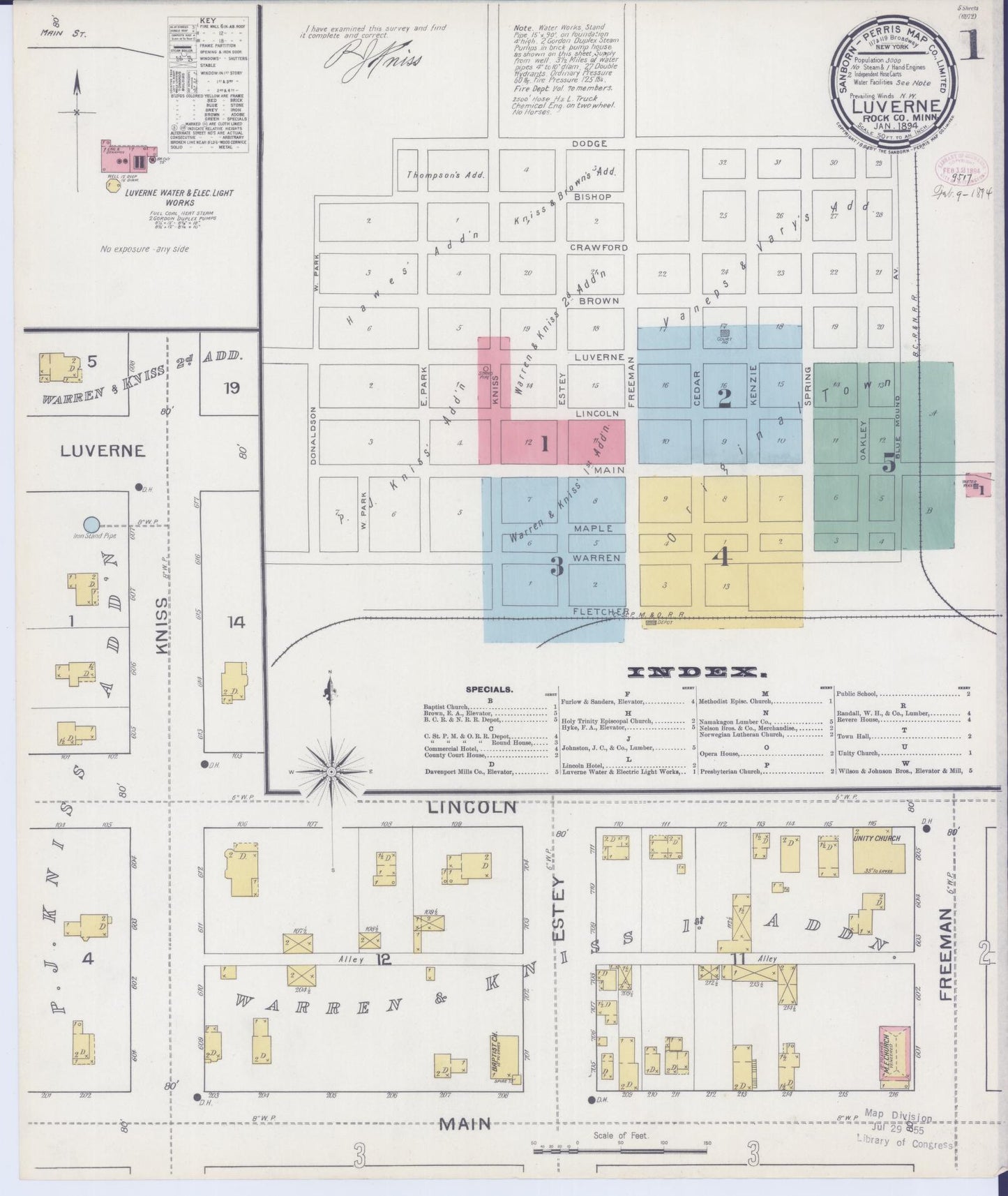 Sanborn Fire Insurance Map from Luverne, Rock County, Minnesota (1894), Sheet #0001 - Historic Sanborn Fire Insurance Map Print, vintage old map wall art, antique decor, genealogy gift, Minnesota Minnesota map