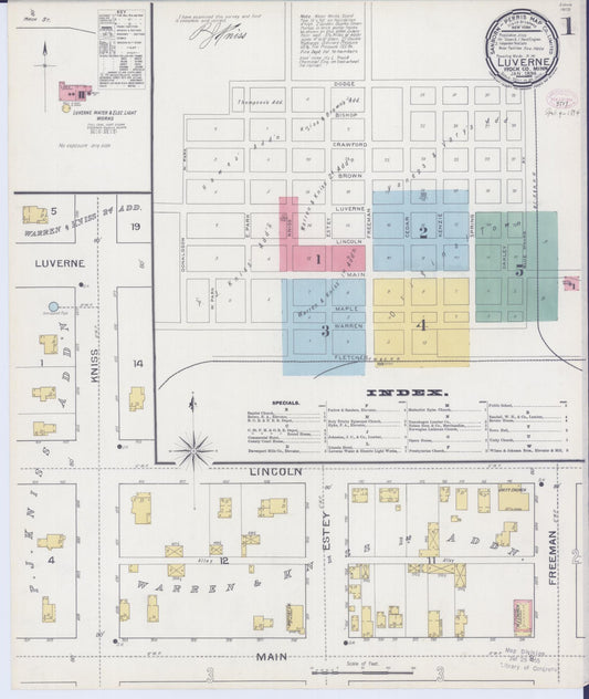 Sanborn Fire Insurance Map from Luverne, Rock County, Minnesota (1894), Sheet #0001 - Historic Sanborn Fire Insurance Map Print, vintage old map wall art, antique decor, genealogy gift, Minnesota Minnesota map