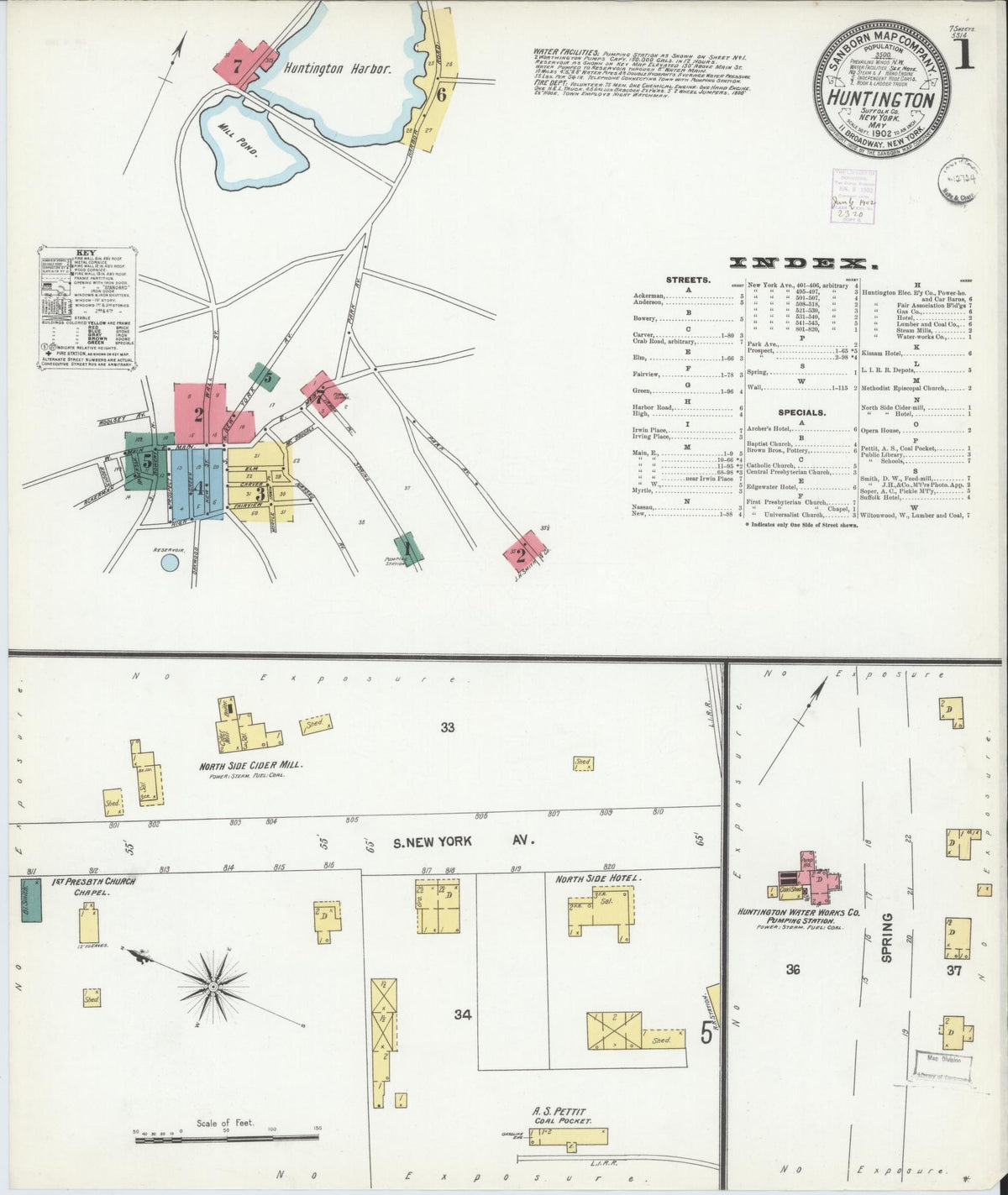 Sanborn Fire Insurance Map from Huntington, Suffolk County, New York (1902), Sheet #0001 - Complete Map Set gallery image, historic Sanborn map, vintage wall art, New York New York