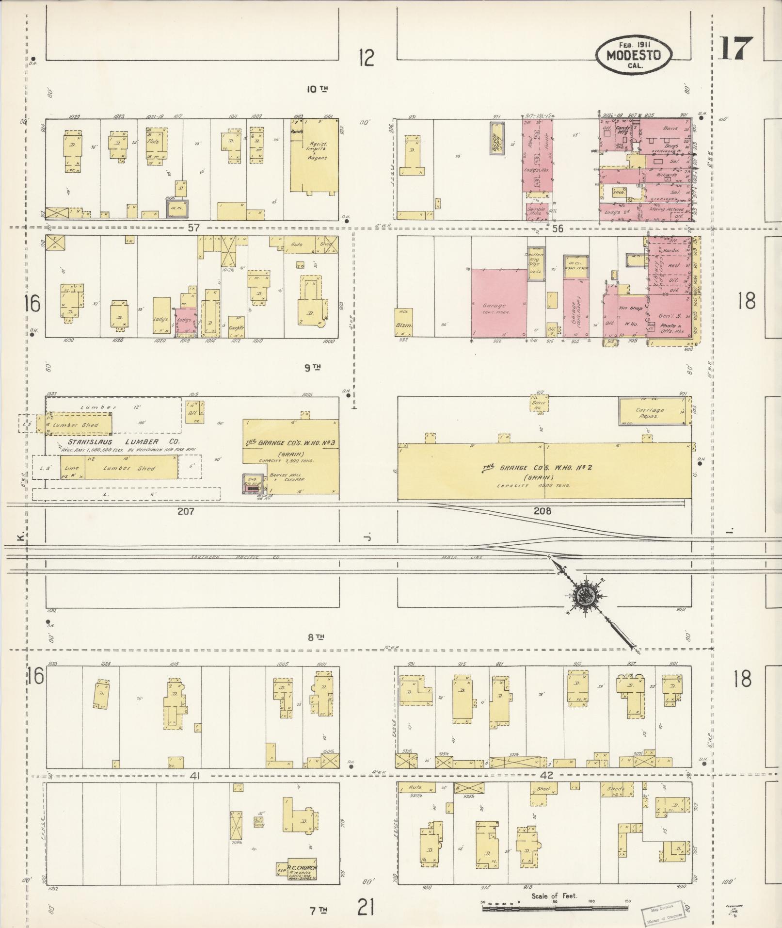 Sanborn Fire Insurance Map from Modesto, Stanislaus County, California (1911), Sheet #0017 - Complete Map Set gallery image, historic Sanborn map, vintage wall art, California California