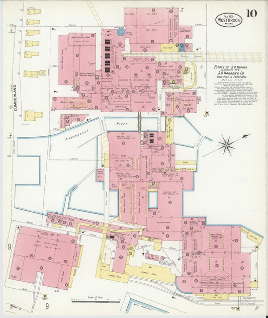 Sanborn Fire Insurance Map from Westbrook, Cumberland County, Maine (1909), Sheet #0010 - Historic Sanborn Fire Insurance Map Print, vintage old map wall art, antique decor, genealogy gift, Maine Maine map